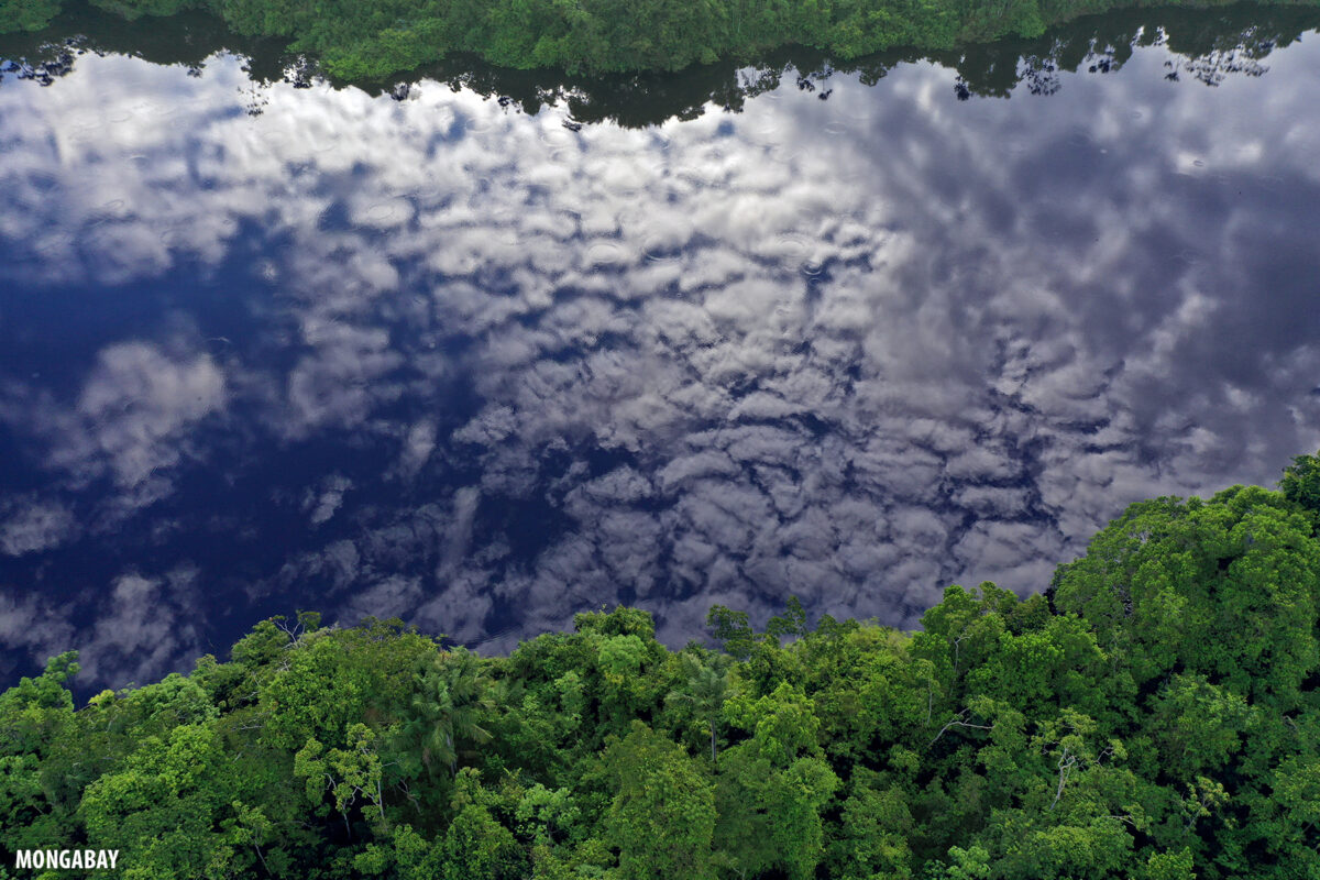 Clouds reflected in a blackwater oxbow lake. My photo