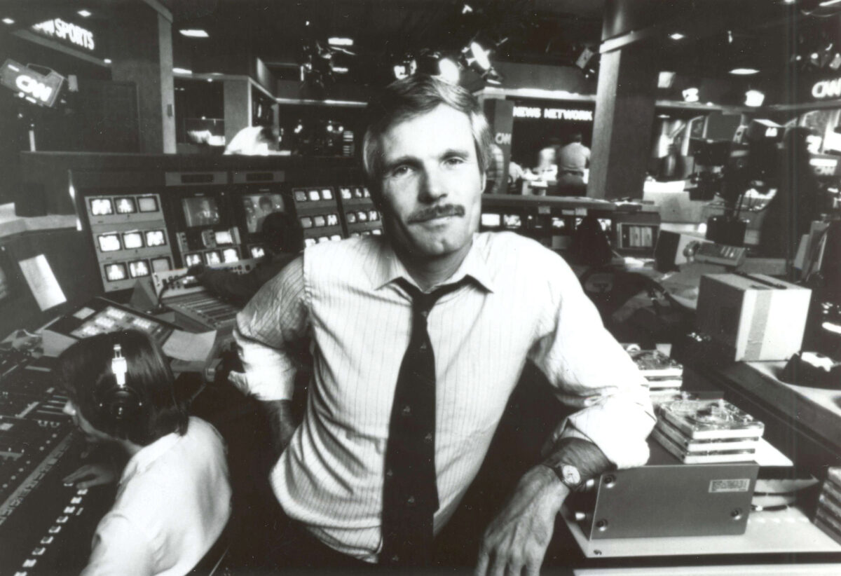 Ted Turner in the CNN newsroom. Photo courtesy of the Turner Foundation.